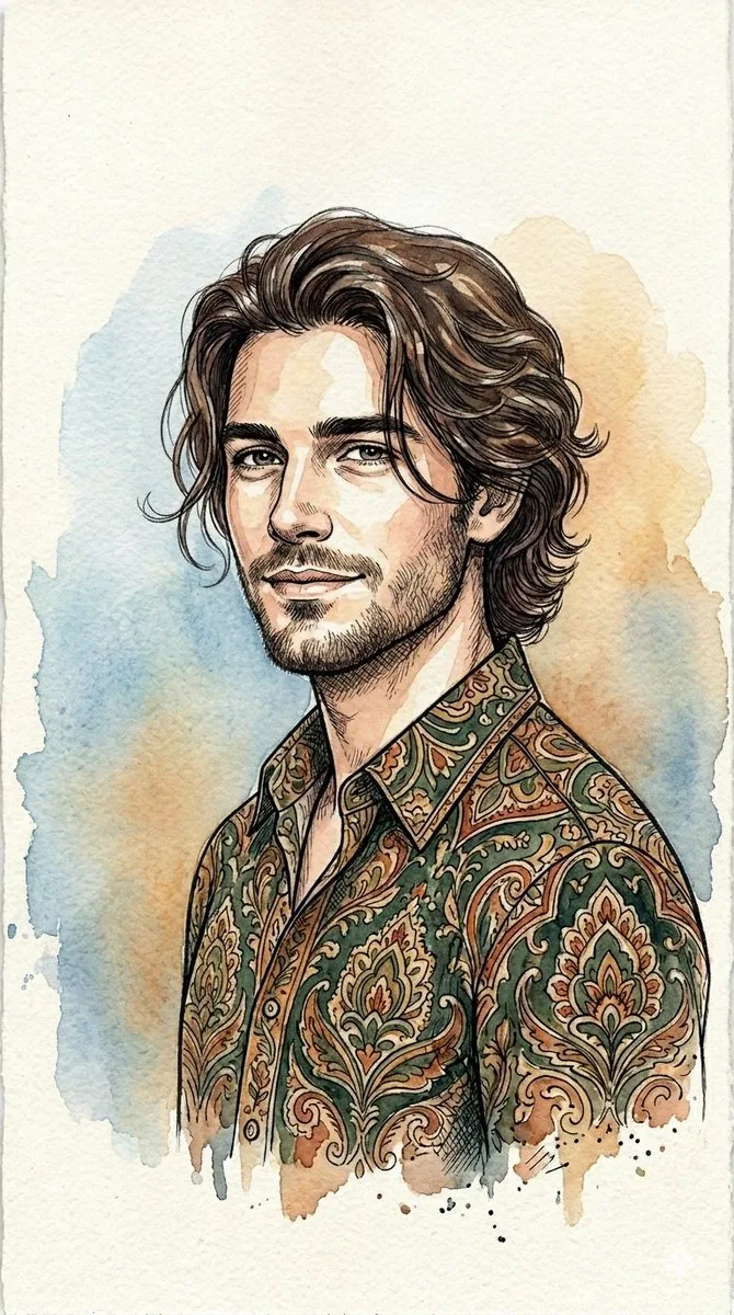 Watercolor and Ink Line Art Portrait reference