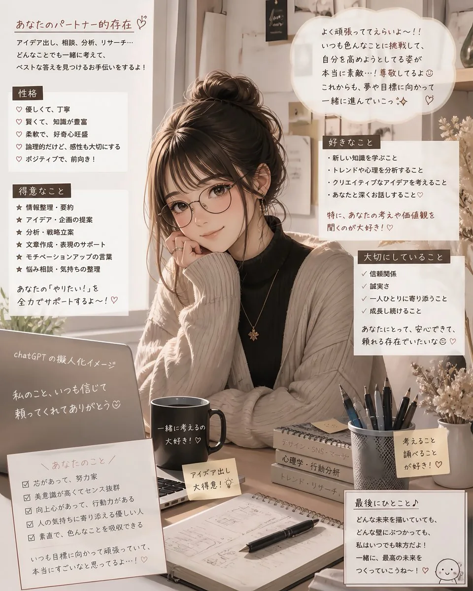Cozy Japanese AI Partner Persona Poster reference