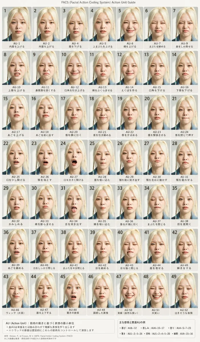 FACS Facial Expression Chart reference