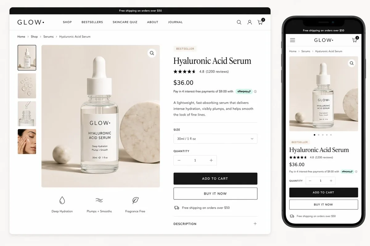 Luxury Skincare Product Page Mockup reference