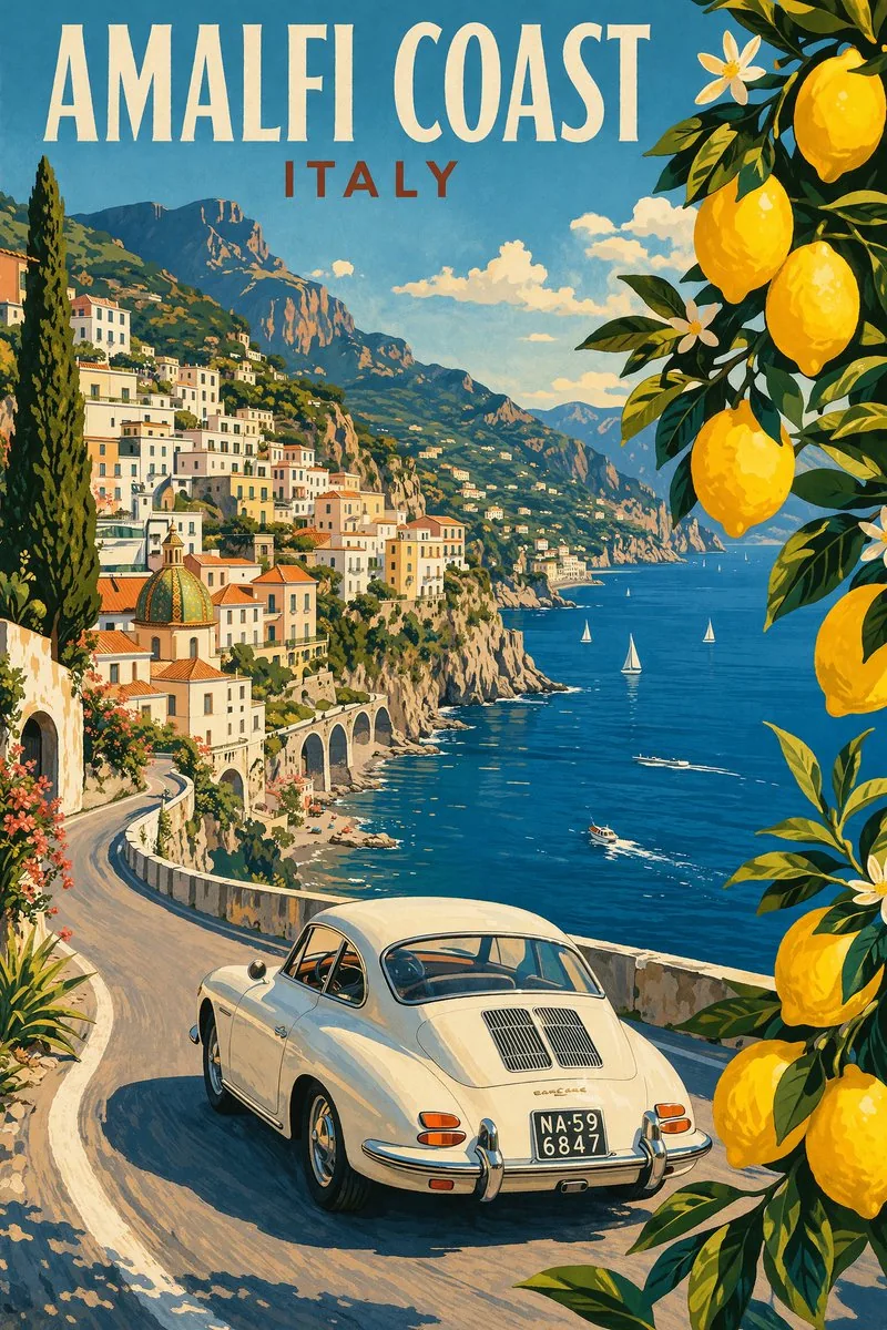Vintage Amalfi Coast Travel Poster reference