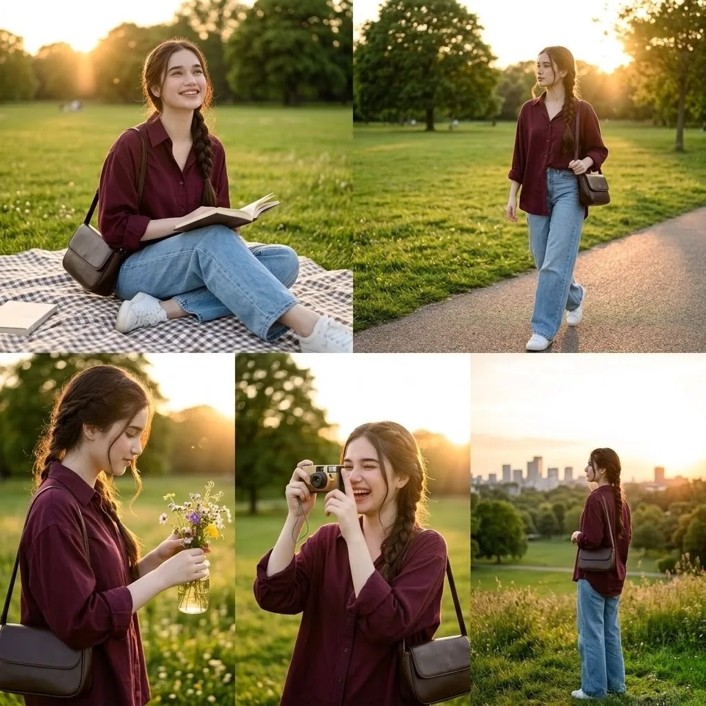 Golden Hour Park Fashion Collage reference