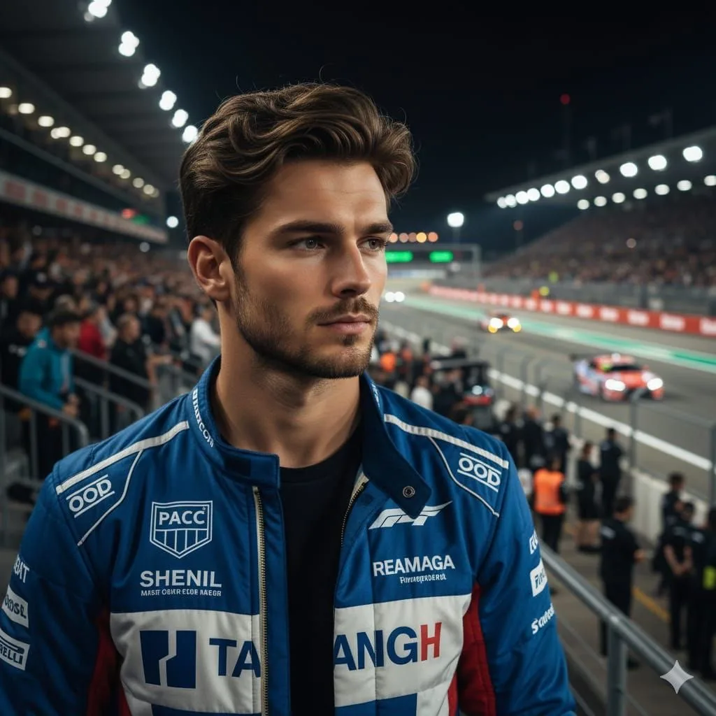 Cinematic Portrait of a Racing Driver at Night reference