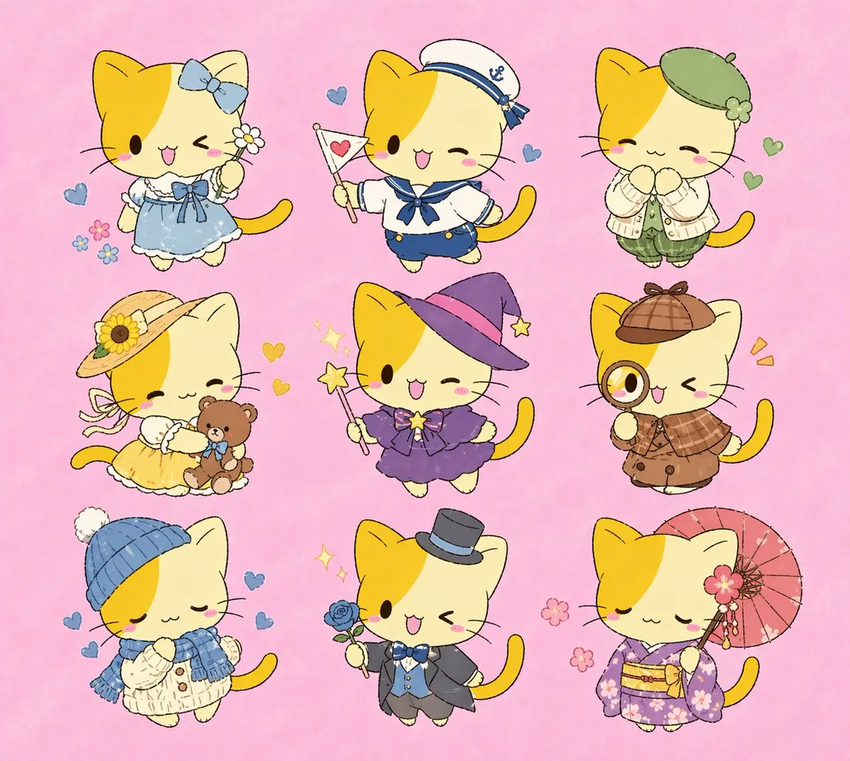 Nine Chibi Kitten Costume Variants reference