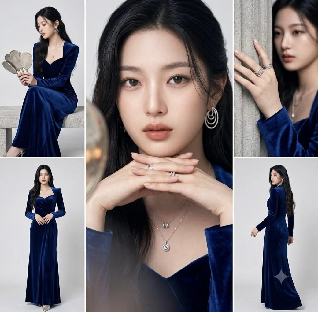 Royal Blue Velvet Fashion Collage reference