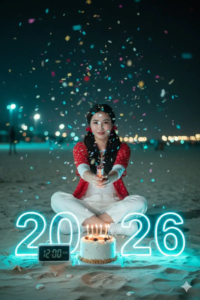 Cinematic New Year 2026 Birthday Photoshoot Prompt - Nano Banana Pro AI Prompt for Social Media Post reference
