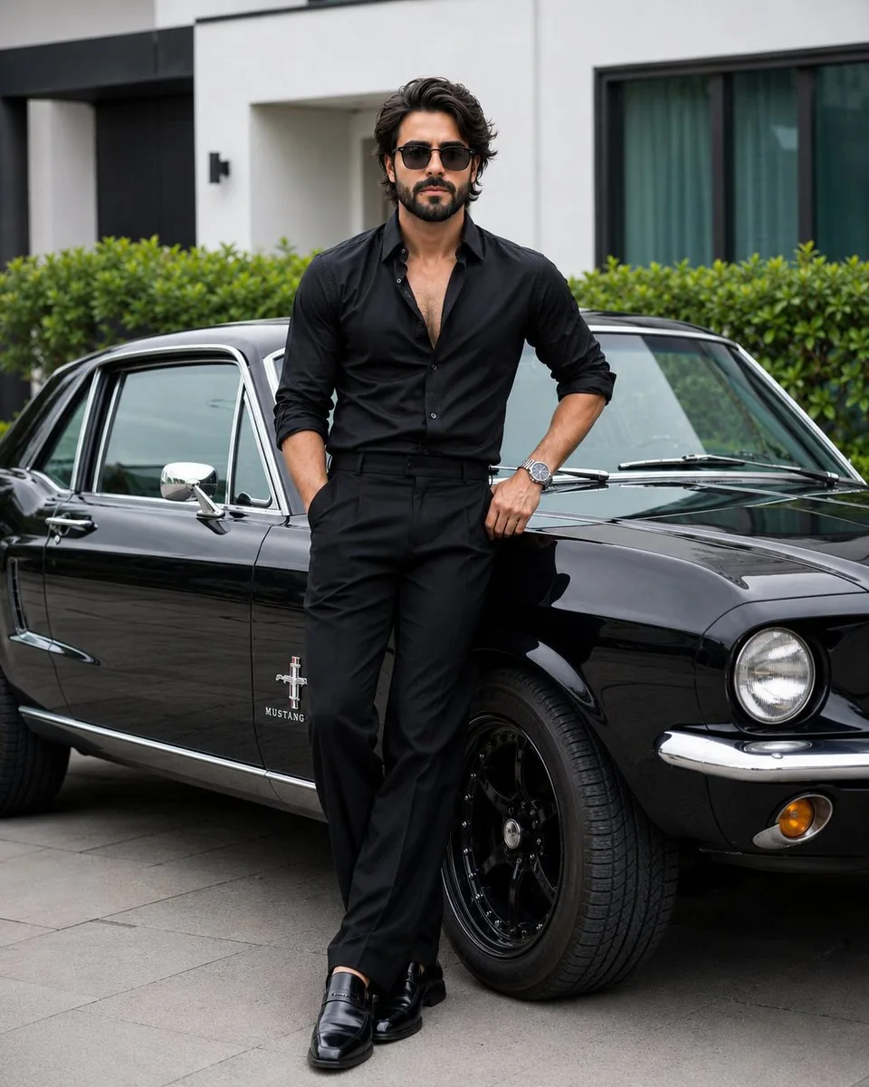 Stylish Man with Luxury Mustang reference