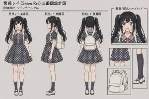 Shion Rei Three-View Character Sheet
