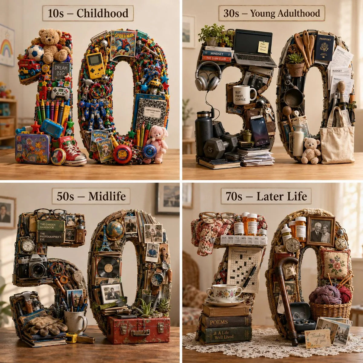 Typographic Human Life Stages Sculpture reference