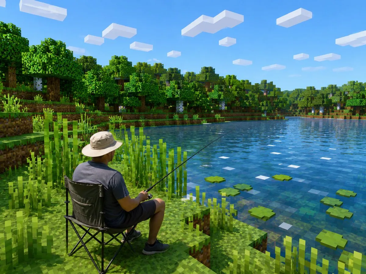 Realistic Fisherman in Minecraft Lake reference