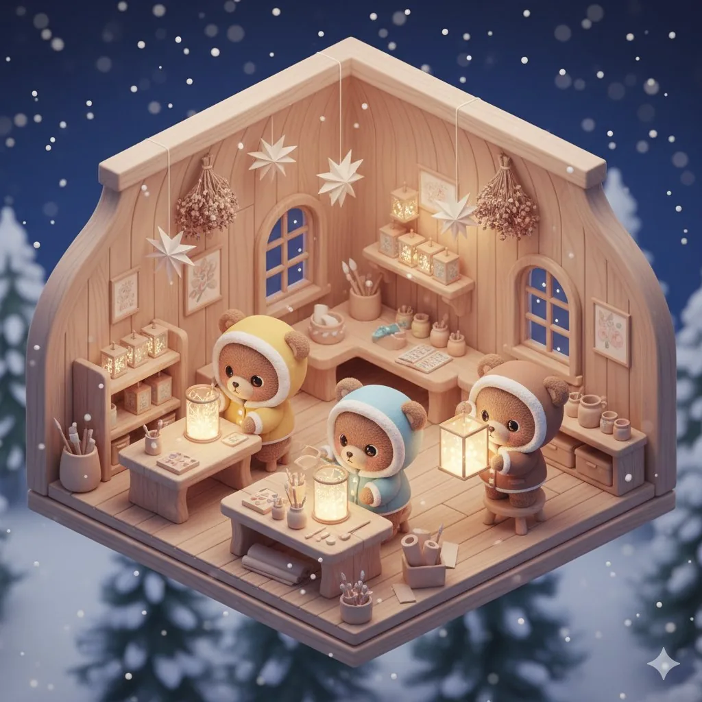 Isometric Kawaii Baby Bears Scene Prompt - Nano Banana Pro AI Prompt for Animal / Creature reference