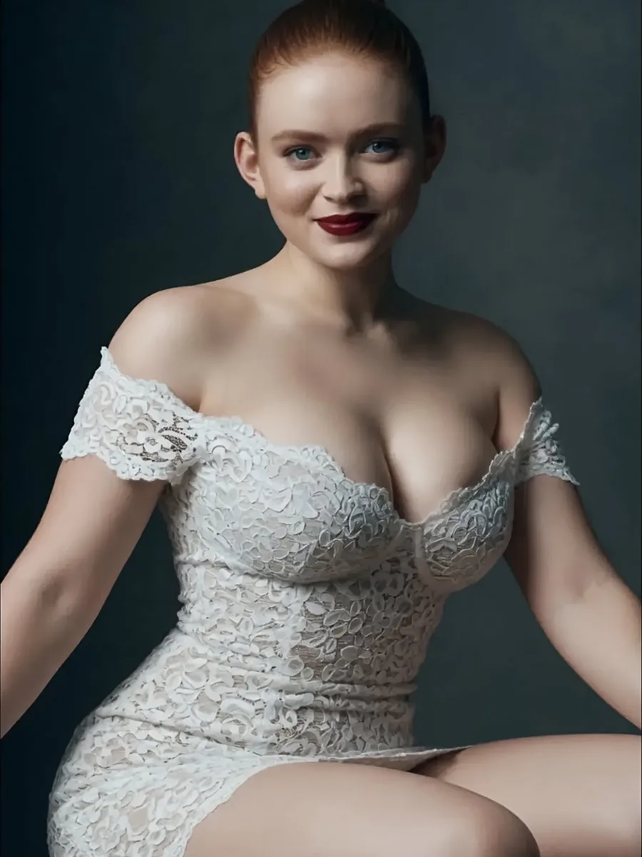 Studio Portrait of Woman in Lace Dress reference
