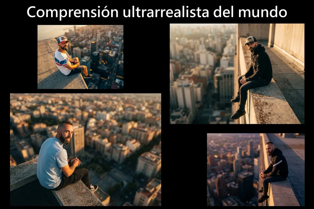 Cinematic rooftop portrait from reference photos reference