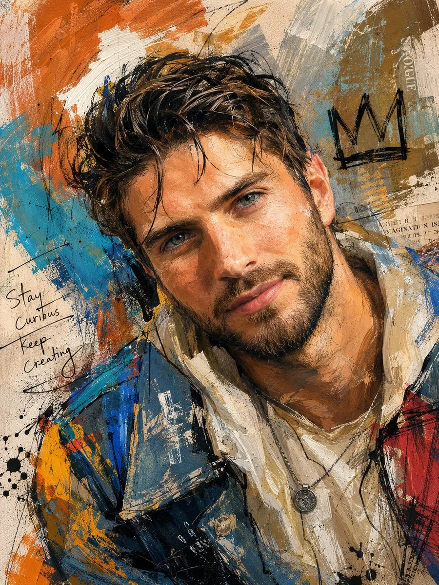 Handcrafted Mixed Media Portrait Painting reference