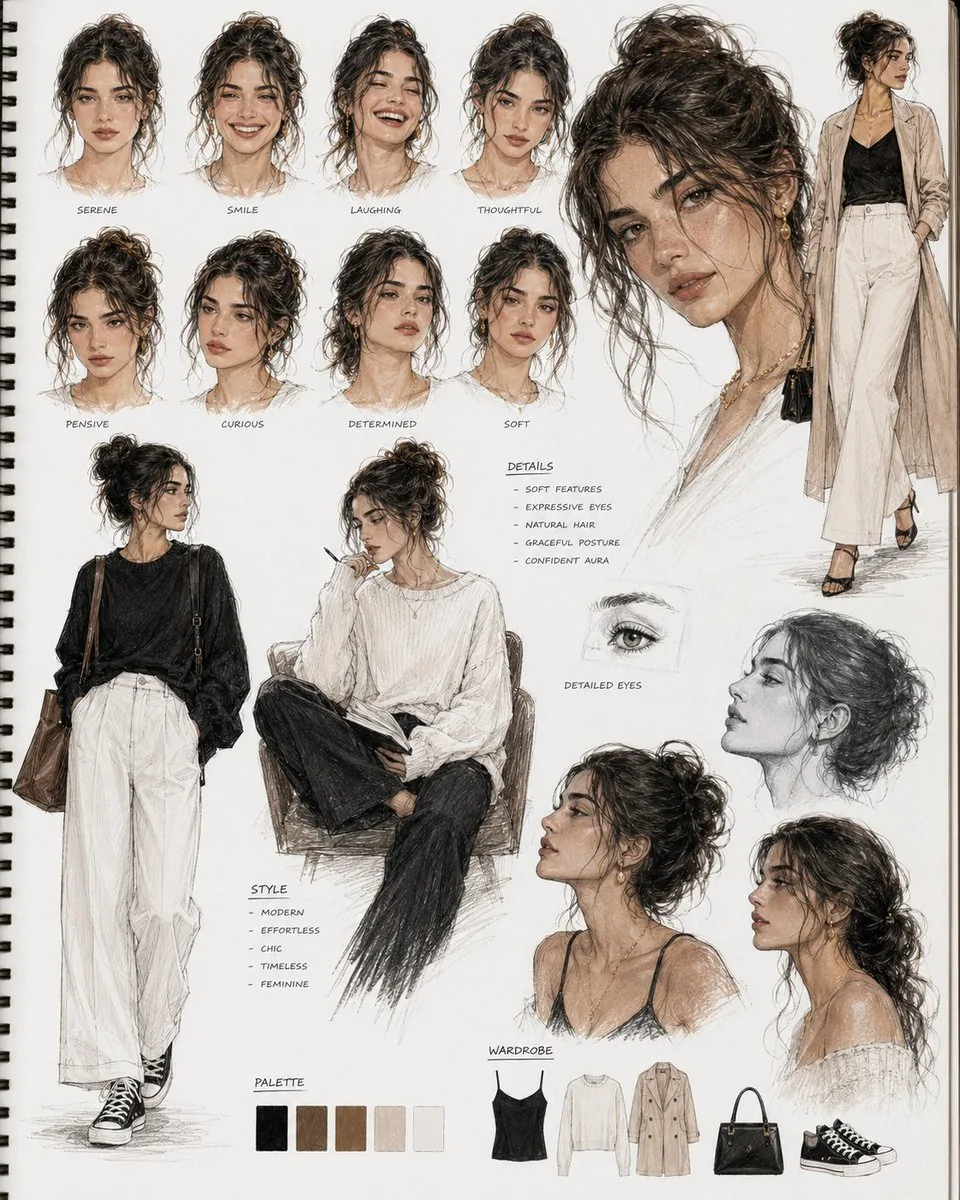 Cinematic Sketchbook Character Board reference