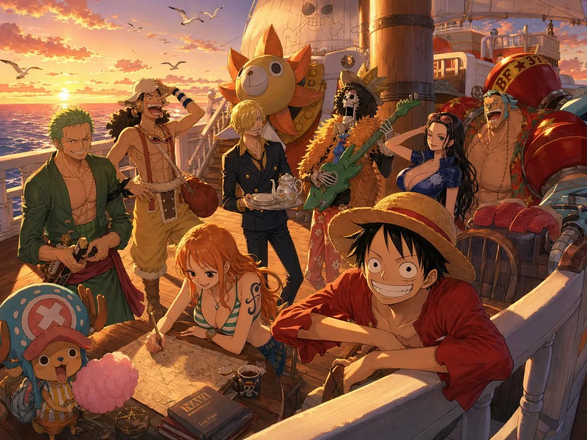 One Piece Straw Hat Crew at Sunset reference