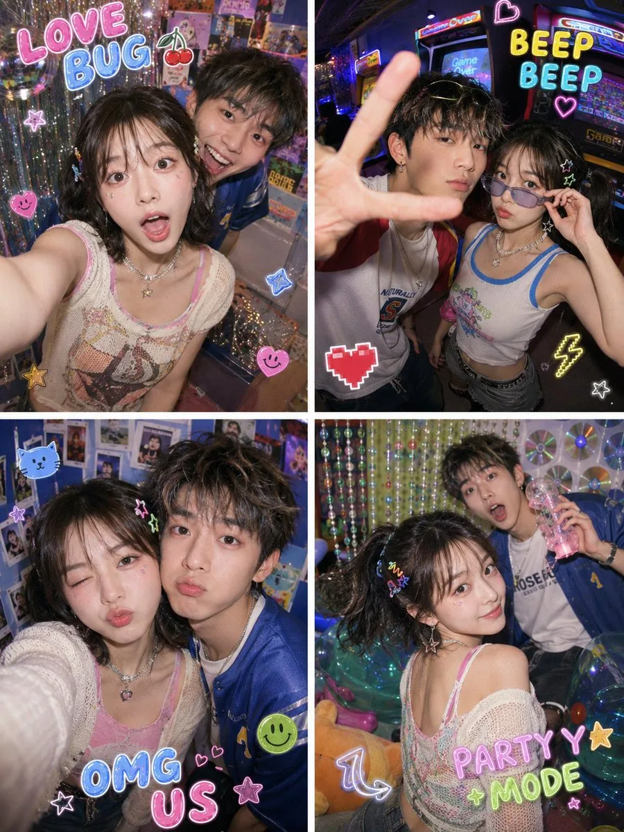 Y2K Fish-eye 2x2 Photo Booth Collage reference