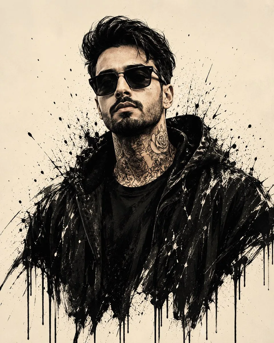 Black Ink-Splash Graffiti Stylized Portrait reference
