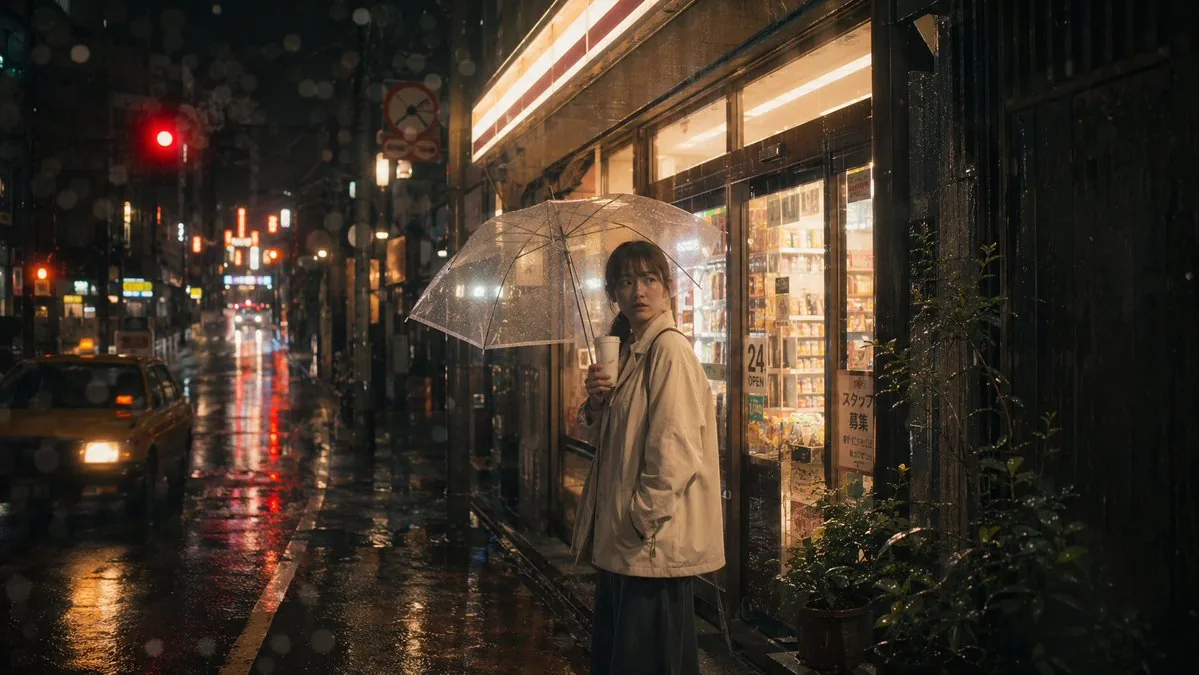 Rainy Tokyo Convenience Store Scene reference