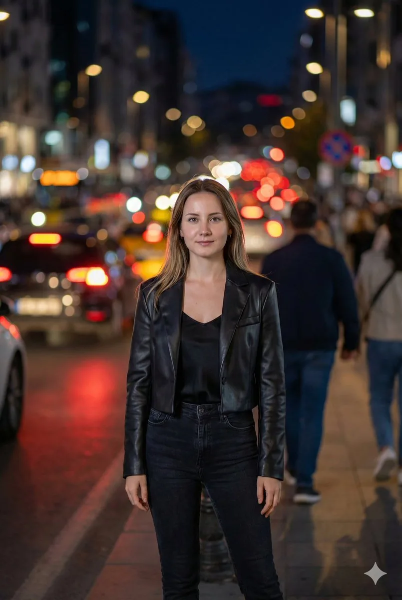 Street Fashion Editorial at Night with Motion Blur reference