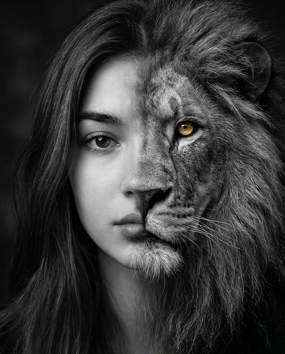 Cinematic Human-Lion Fusion Portrait - Nano Banana Pro AI Prompt for Product Marketing reference