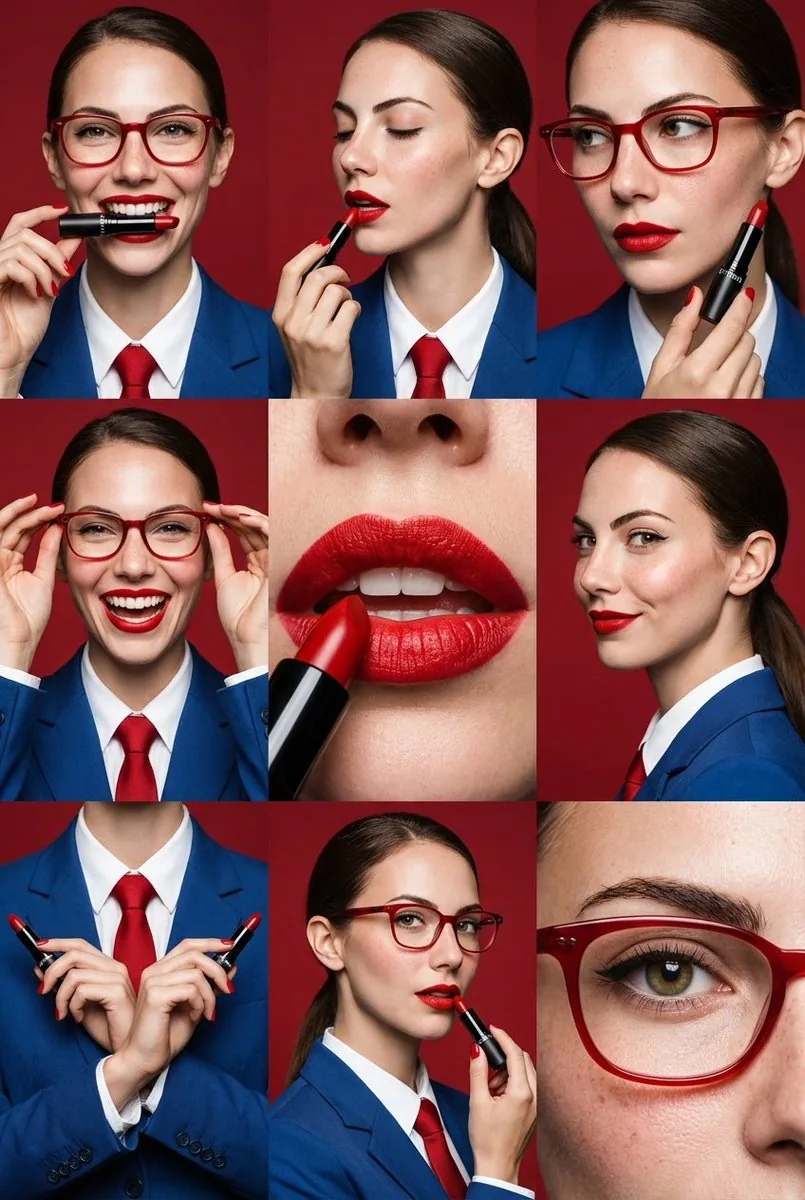 9-Panel Editorial Beauty Grid for Lipstick Commercial - Nano Banana Pro AI Prompt for Product Marketing reference
