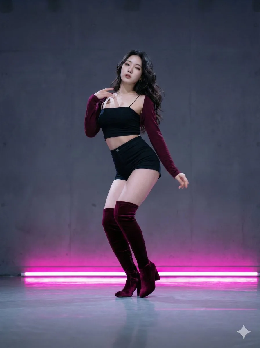 K-Pop Idol Dance Scene in Neon-Lit Studio - Nano Banana Pro AI Prompt reference