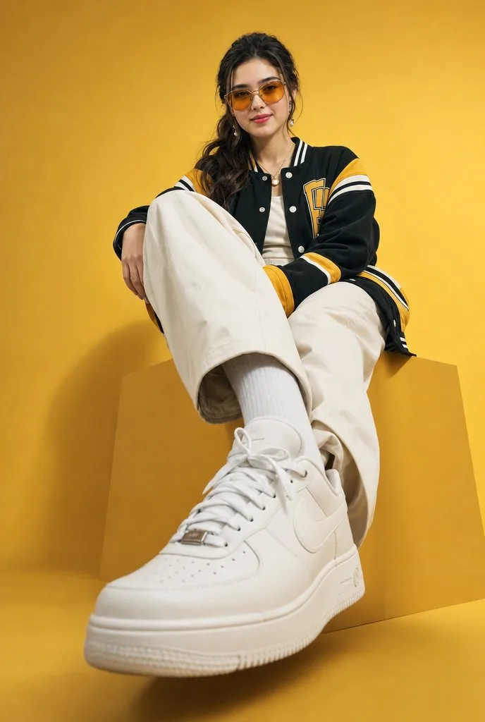 Low-Angle Varsity Fashion Portrait reference