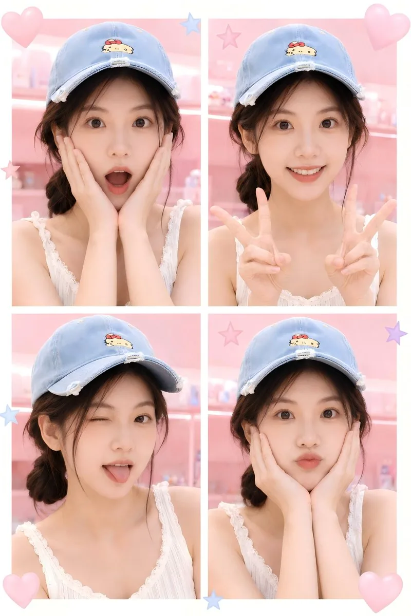 Kawaii Four-Panel Selfie Collage reference