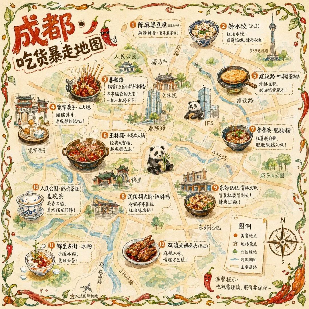Hand-drawn Chengdu Food Map reference