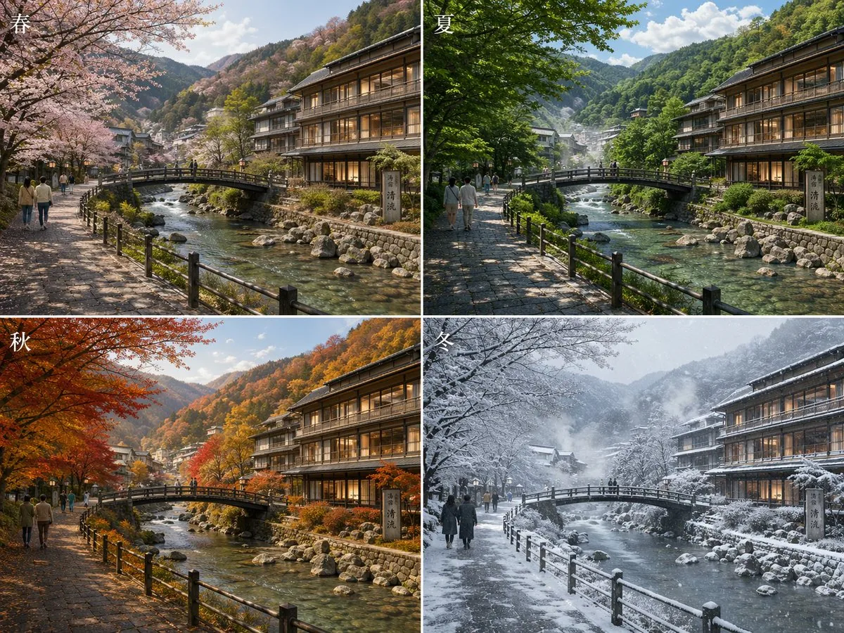 Japanese Onsen Town in Four Seasons reference