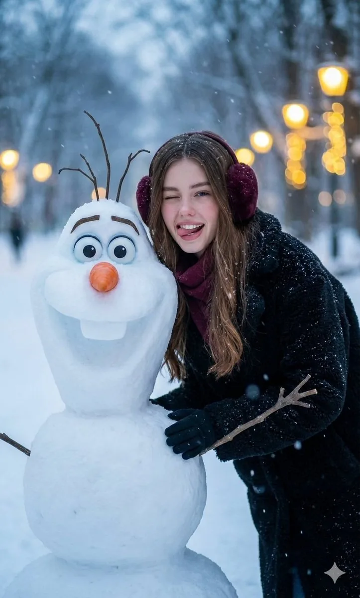 Realistic Olaf and Girl Winter Portrait reference