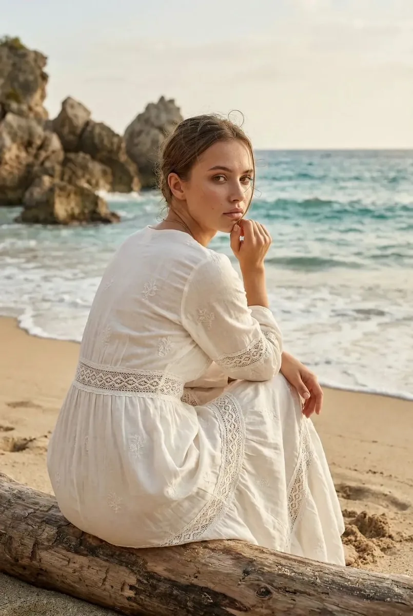 Cinematic Beach Portrait at Golden Hour reference