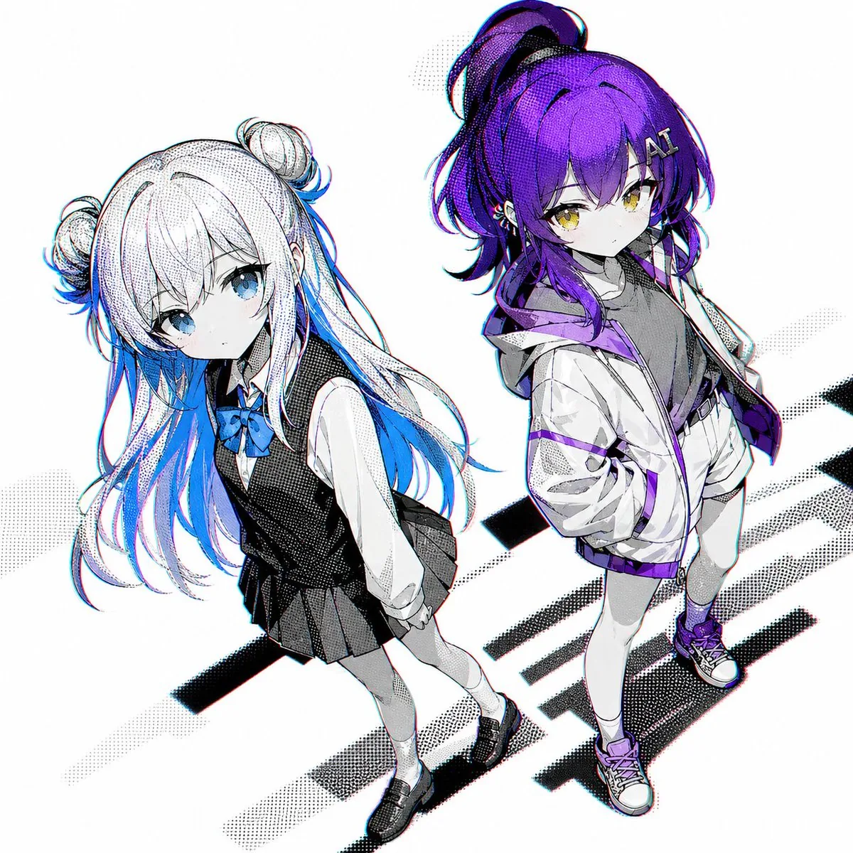 Two Anime Girls with Flashy Hair reference