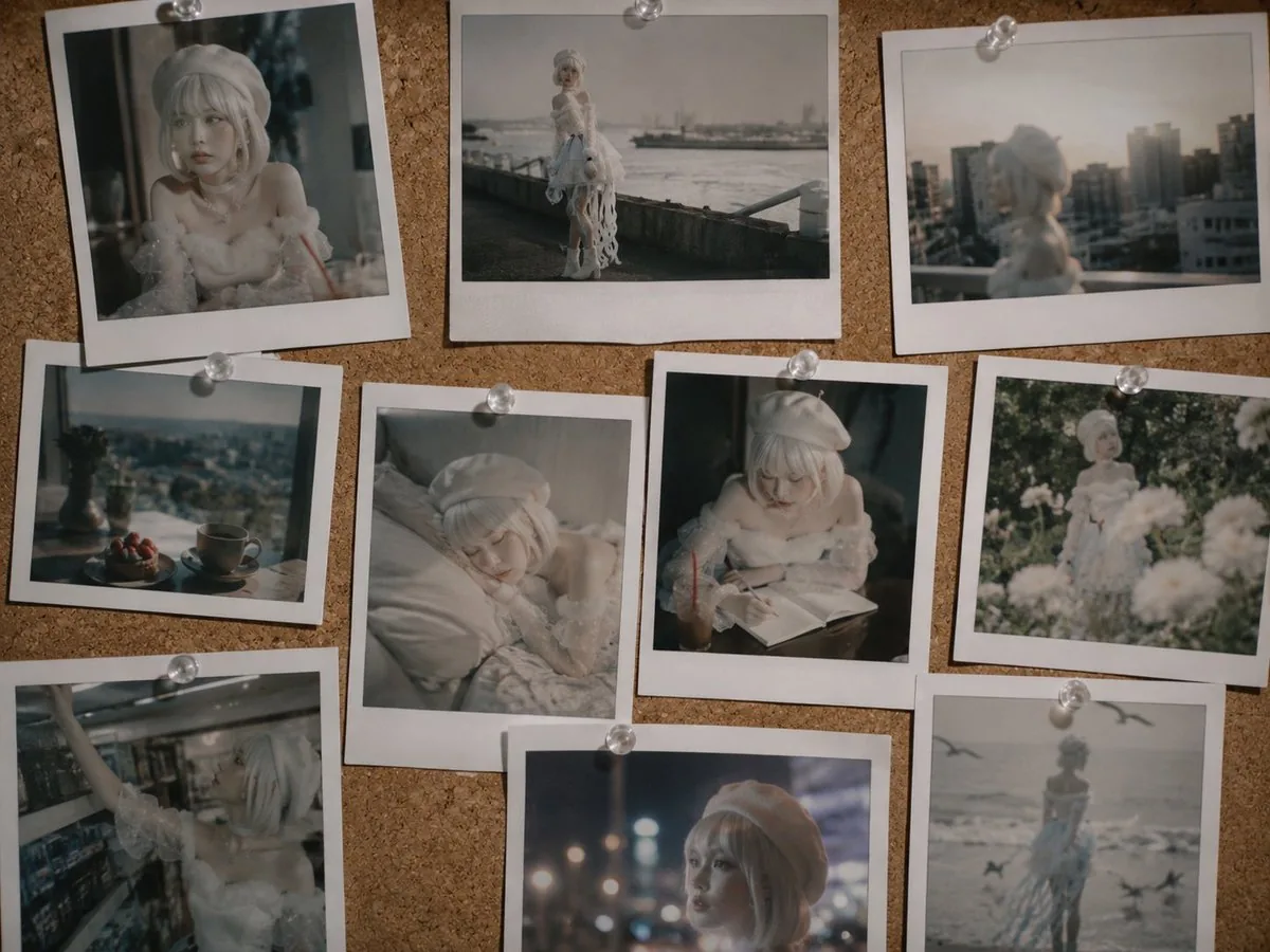 Nostalgic Polaroid Corkboard Collage reference