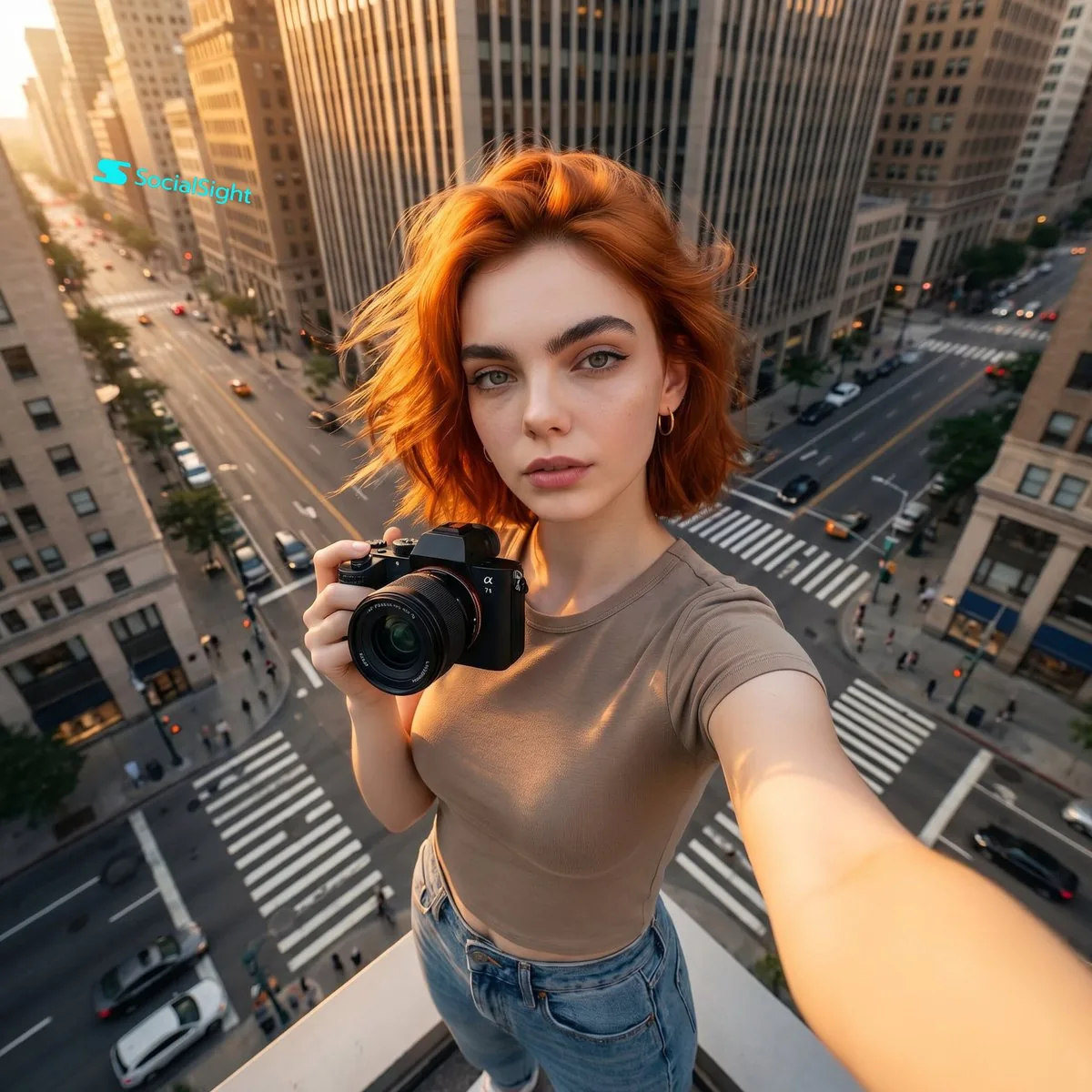 Dramatic Skyscraper Edge Selfie - Nano Banana Pro AI Prompt for Social Media Post reference
