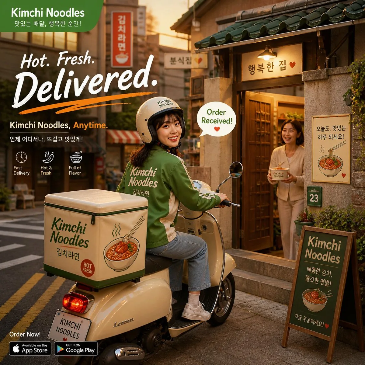 Warm Kimchi Noodles Delivery Ad reference