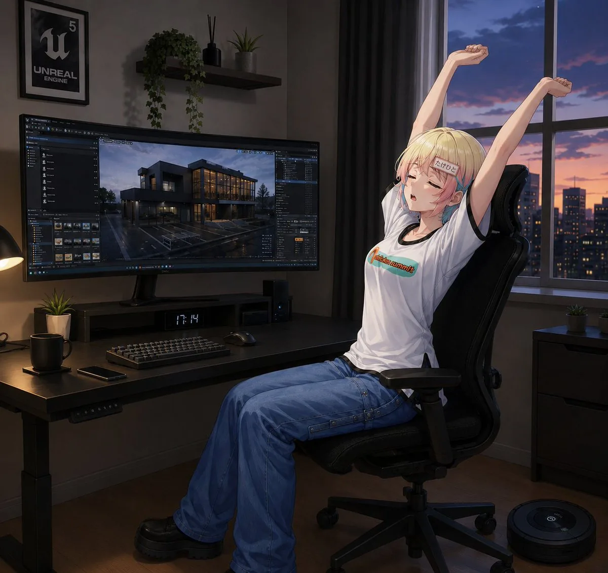 Anime Developer Room Stretching Pose reference