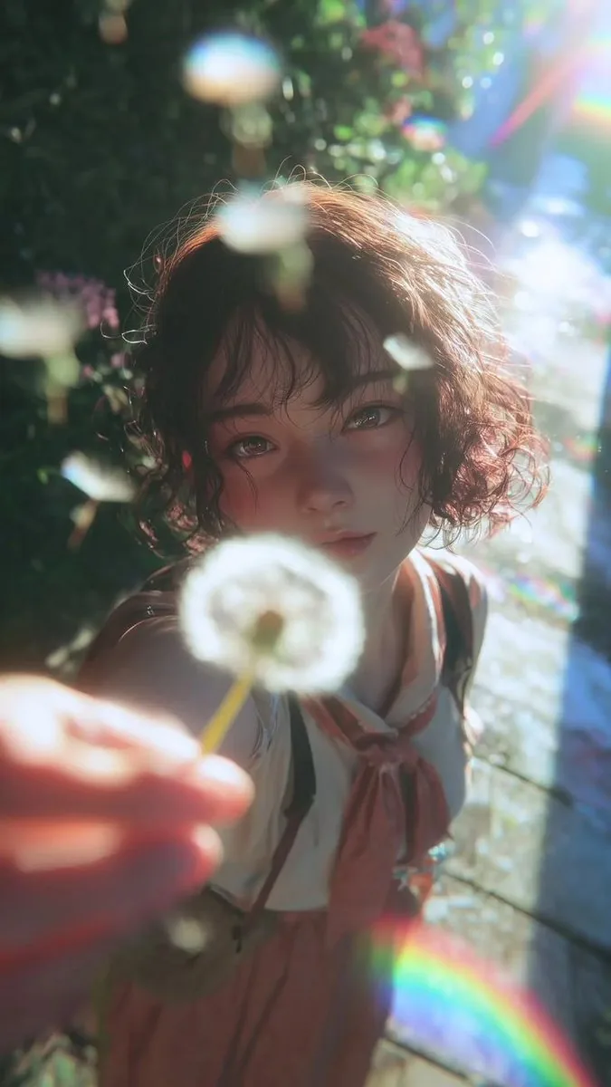 Dreamy Semi-Realistic Anime Portrait of a Girl with a Dandelion - Nano Banana Pro AI Prompt for Social Media Post reference