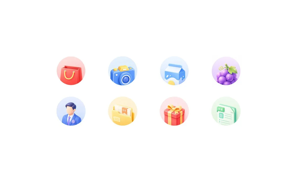 Soft 3D App Feature Icon Grid reference