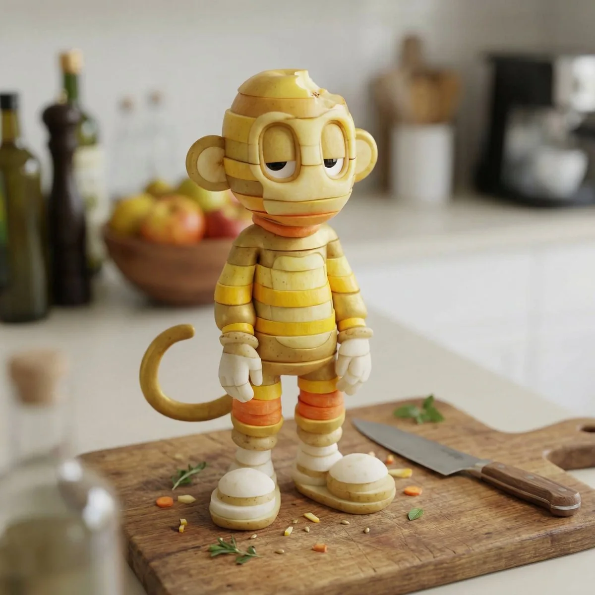 Character Rebuilt from Sliced Fruits and Vegetables - Nano Banana Pro AI Prompt for Game Asset reference