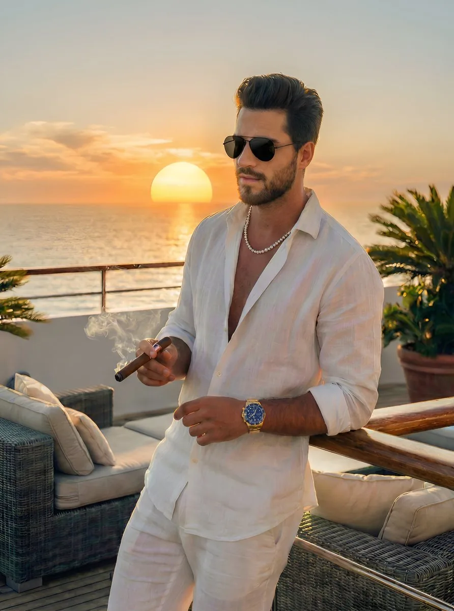 Cinematic Golden Hour Portrait on a Luxury Yacht - Nano Banana Pro AI Prompt for Social Media Post reference