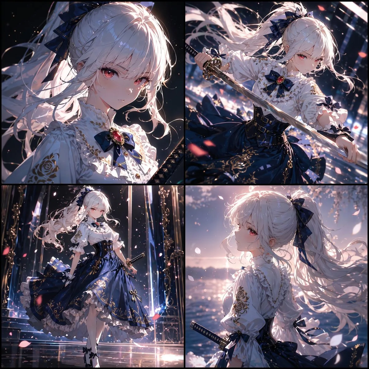 White-Haired Anime Swordswoman Collage reference