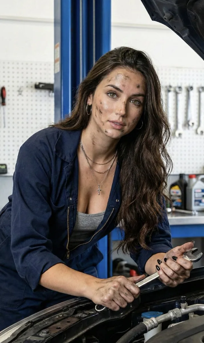 Hyper-Realistic Female Mechanic Portrait Prompt (JSON) - Nano Banana Pro AI Prompt for Social Media Post reference