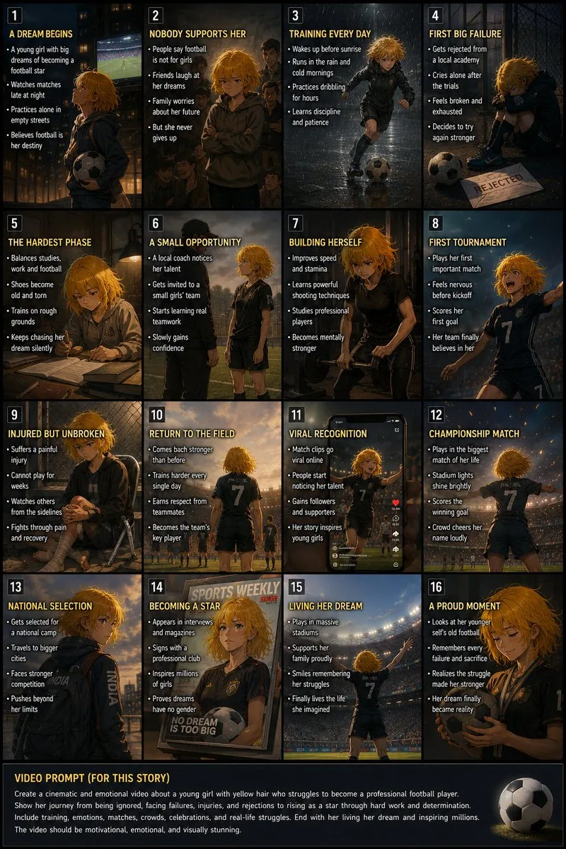 16-Panel Football Dream Storyboard reference