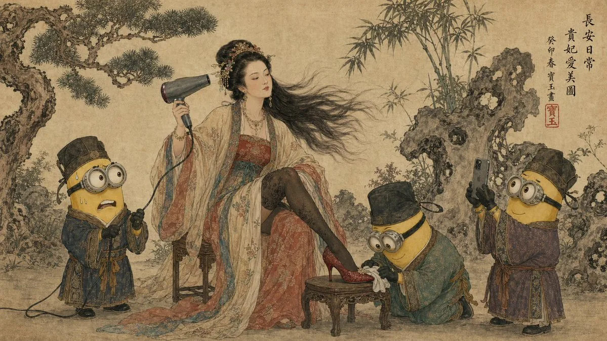 Tang Dynasty Queen & Minions Gongbi Painting reference