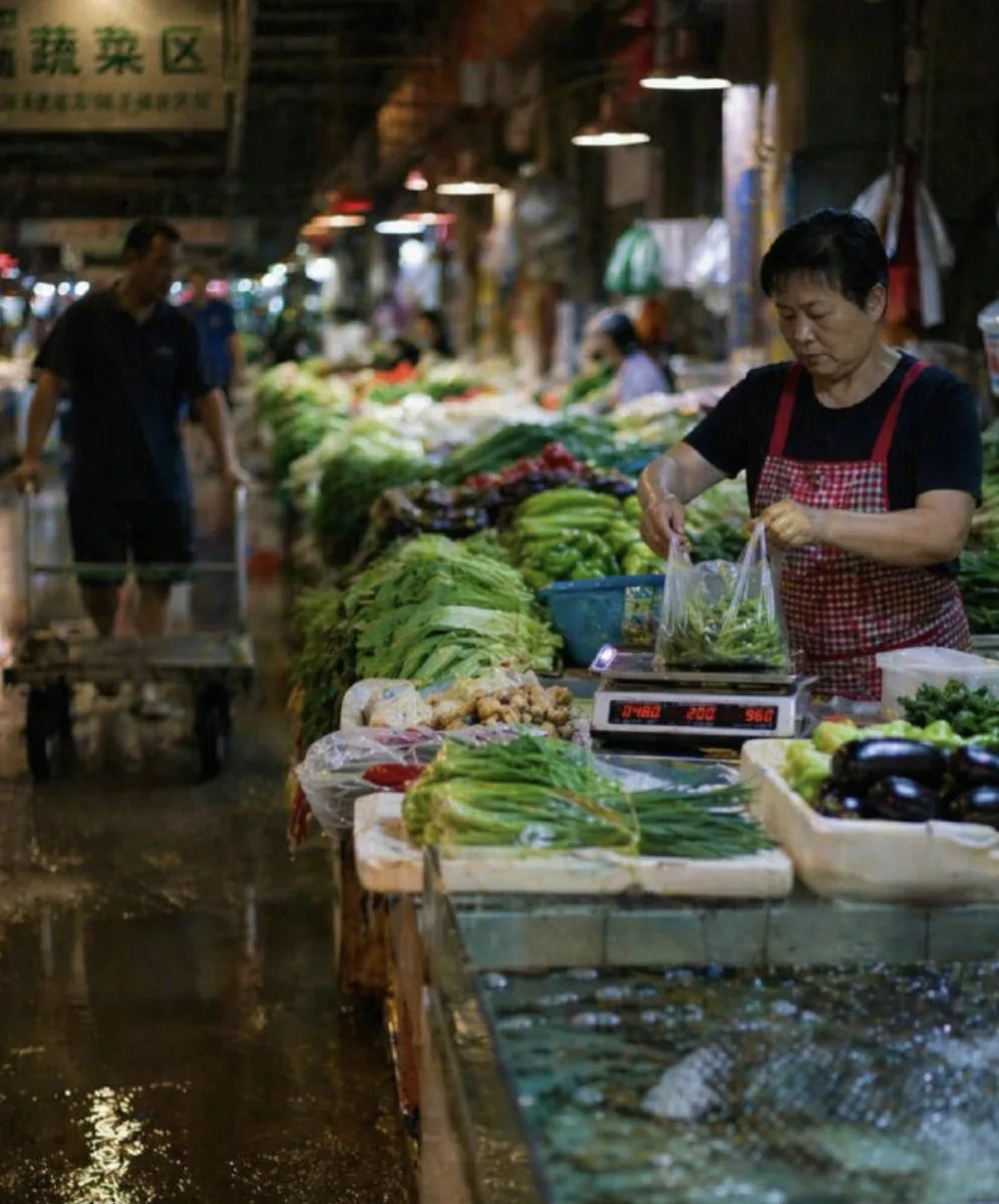 Wet Chinese Night Market Scene reference