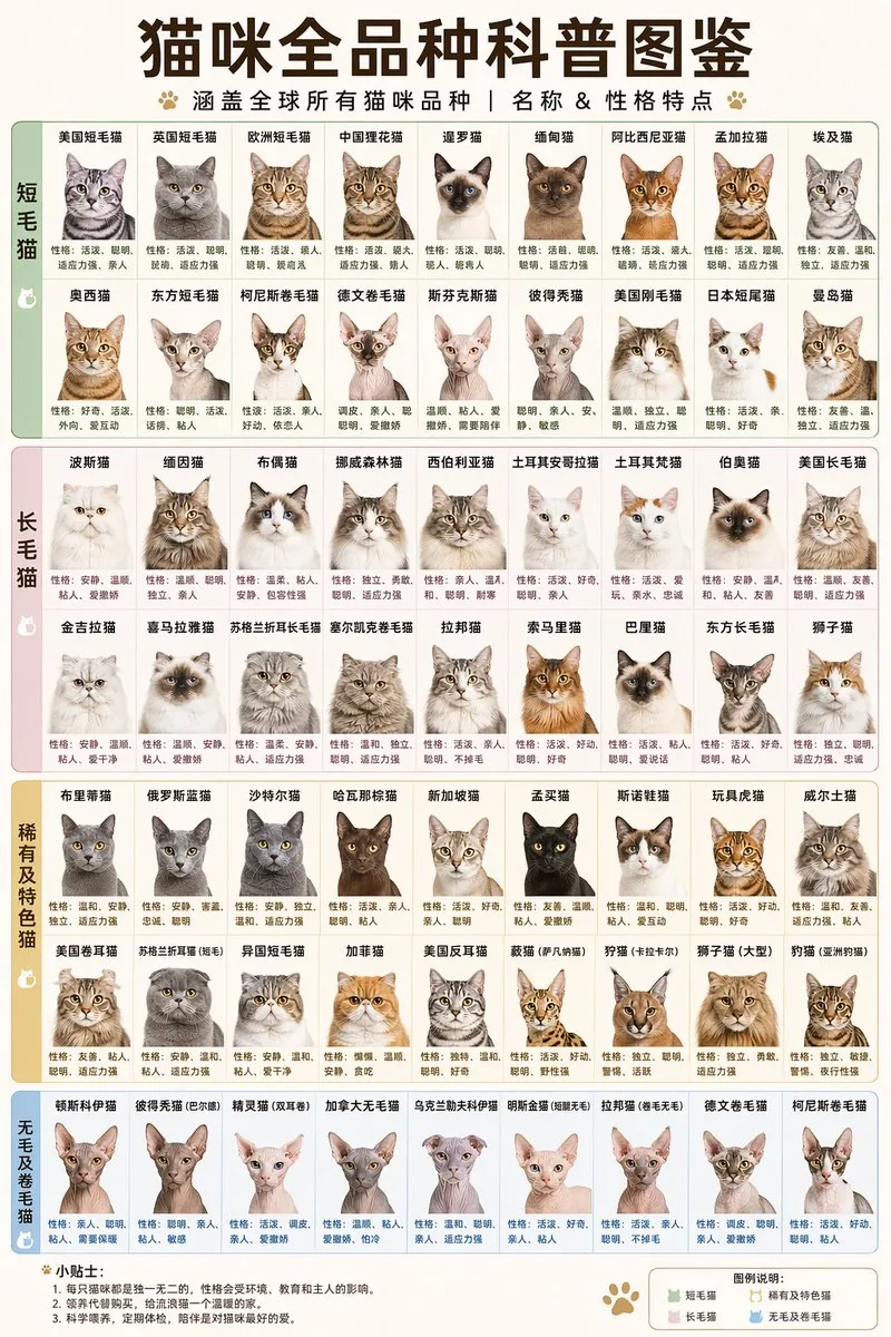 Comprehensive Cat Breed Infographic reference