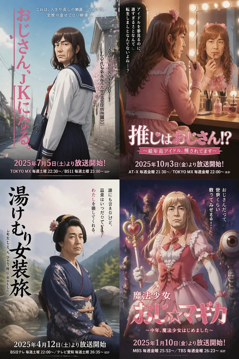 Four Japanese Ojisan Parody Posters reference