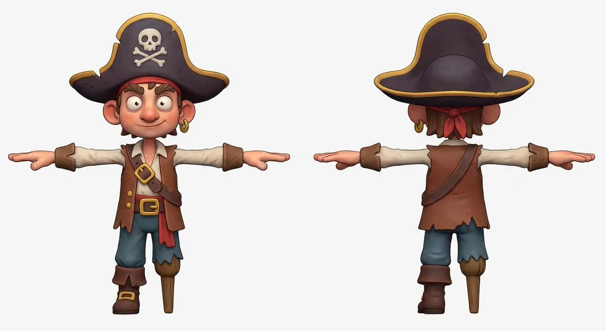 3D Pirate Character in T-Pose for Modeling reference